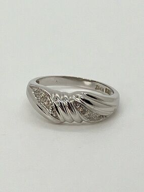 Vtg 925 Genuine Diamond Ribbon Swirl Textured Sterling Silver Ring